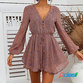Womens Romper Floral Print Casual V Neck Holiday Beach Long