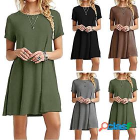 Womens Shift Dress Basic Daily Plain Round Neck Spring Fall