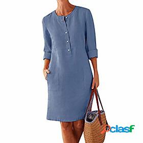 Womens Shift Dress Knee Length Dress Light Blue khaki Light