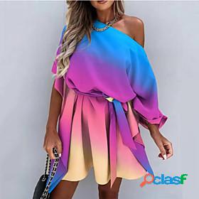 Womens Short Mini Dress A Line Dress Rainbow Half Sleeve