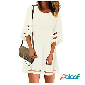 Womens Short Mini Dress Shift Dress White Black Half Sleeve