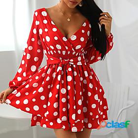 Womens Short Mini Dress Sundress Black Red Long Sleeve Bow