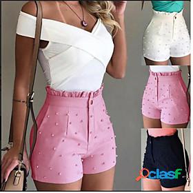 Womens Shorts High Waist Pocket Daily Plain Summer Regular