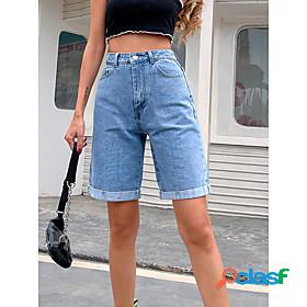 Womens Simple Basic Jeans Dungarees Knee Length Pants