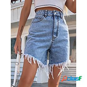 Womens Simple Basic Jeans Short Pants Solid Color Work
