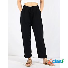 Womens Simple Classic Harem Full Length Pants Casual Cotton