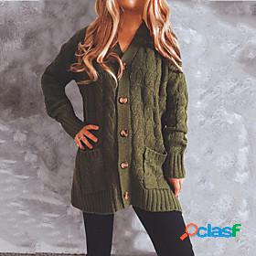 Womens Sweater Cardigan Solid Color Pocket Knitted Button