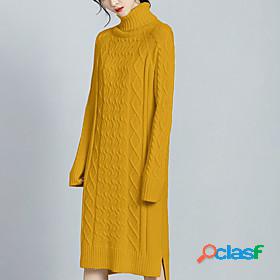 Women's Sweater Dress - Solid Colored Black White Yellow M L