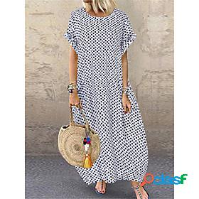 Womens Swing Dress Midi Dress Blue White Black Short Sleeve