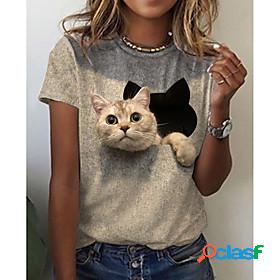 Womens T shirt 3D Cat Painting Cat 3D Animal Round Neck