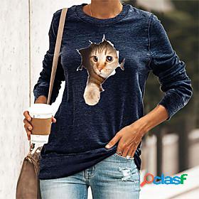 Womens T shirt 3D Cat Painting Cat 3D Animal Round Neck