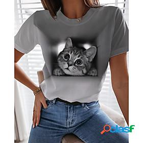 Womens T shirt 3D Cat Painting Cat 3D Round Neck Print Basic