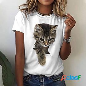 Womens T shirt 3D Cat Painting Cat 3D Round Neck Print Basic