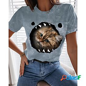 Womens T shirt 3D Cat Painting Cat 3D Round Neck Print Basic