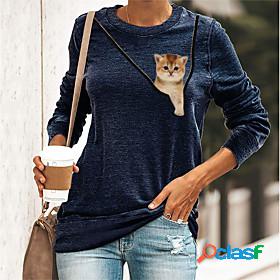 Womens T shirt 3D Cat Painting Long Sleeve Cat 3D Animal