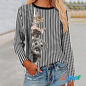 Womens T shirt 3D Printed 3D Cat Painting Striped Cat Dog