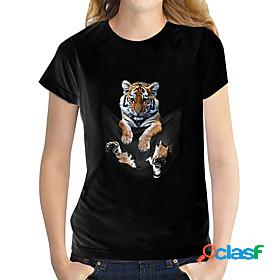 Womens T shirt 3D Printed Graphic 3D Tiger Round Neck Print