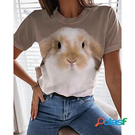 Womens T shirt 3D Printed Happy Easter 3D Rabbit Animal