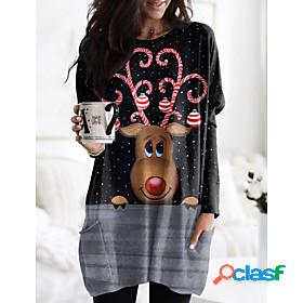 Womens T shirt 3D Printed Painting 3D Reindeer Round Neck