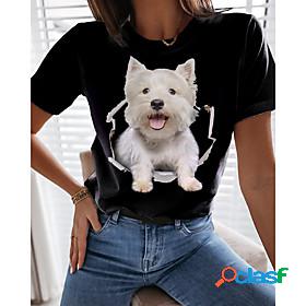 Women's T shirt 3D Printed Painting Dog 3D Round Neck Print
