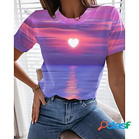 Womens T shirt 3D Printed Painting Heart 3D Round Neck Print