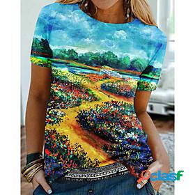 Womens T shirt 3D Printed Painting Scenery 3D Round Neck