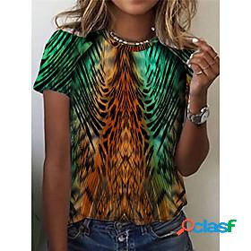 Women's T shirt 3D Printed Zebra Round Neck Basic Tops Green
