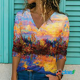 Womens T shirt Abstract 3D Printed Painting Scenery 3D V