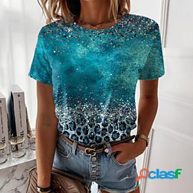 Womens T shirt Abstract Painting Leopard Round Neck Print