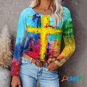 Women's T shirt Abstract Painting Tie Dye Round Neck Print