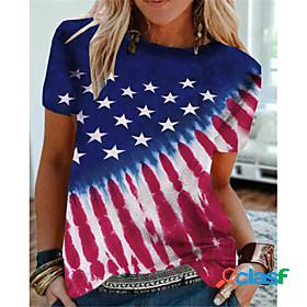 Womens T shirt American Flag National Flag Round Neck Basic