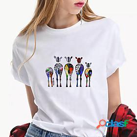 Women's T shirt Animal Print Round Neck Tops 100% Cotton