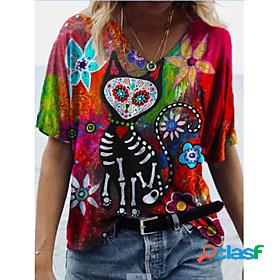 Womens T shirt Animal Ruffle Print V Neck Tops Boho Basic