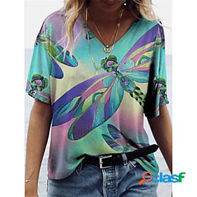 Women's T shirt Butterfly Butterfly Animal V Neck Patchwork