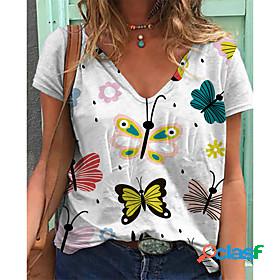 Womens T shirt Butterfly Butterfly V Neck Patchwork Print