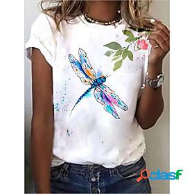 Women's T shirt Butterfly Floral Plaid Round Neck Patchwork