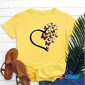 Womens T shirt Butterfly Graphic Butterfly Heart Round Neck