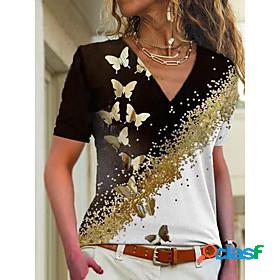 Womens T shirt Butterfly Painting Butterfly Color Block V