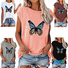 Womens T shirt Butterfly Painting Butterfly Round Neck Print