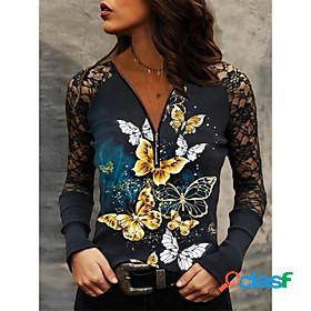 Women's T shirt Butterfly Painting Butterfly V Neck Mesh