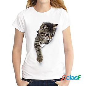 Womens T shirt Cat Graphic 3D Print Round Neck Basic Tops