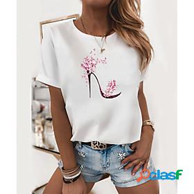 Womens T shirt Floral Cartoon Graphic Prints Print Round