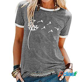 Womens T shirt Floral Graphic Dandelion Round Neck Patchwork