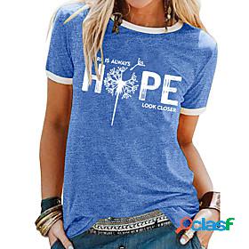 Womens T shirt Floral Graphic Letter Round Neck Patchwork