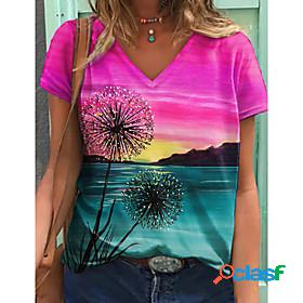 Womens T shirt Floral Theme 3D Printed Painting Scenery 3D