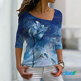 Womens T shirt Floral Theme Abstract Painting Flower Rose V