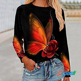 Womens T shirt Floral Theme Butterfly Painting Butterfly