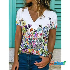 Womens T shirt Floral Theme Floral Graphic Flower V Neck