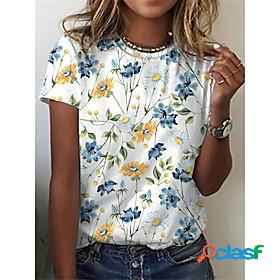 Womens T shirt Floral Theme Floral Plants Round Neck Basic