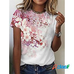 Womens T shirt Floral Theme Floral Plants Round Neck Print